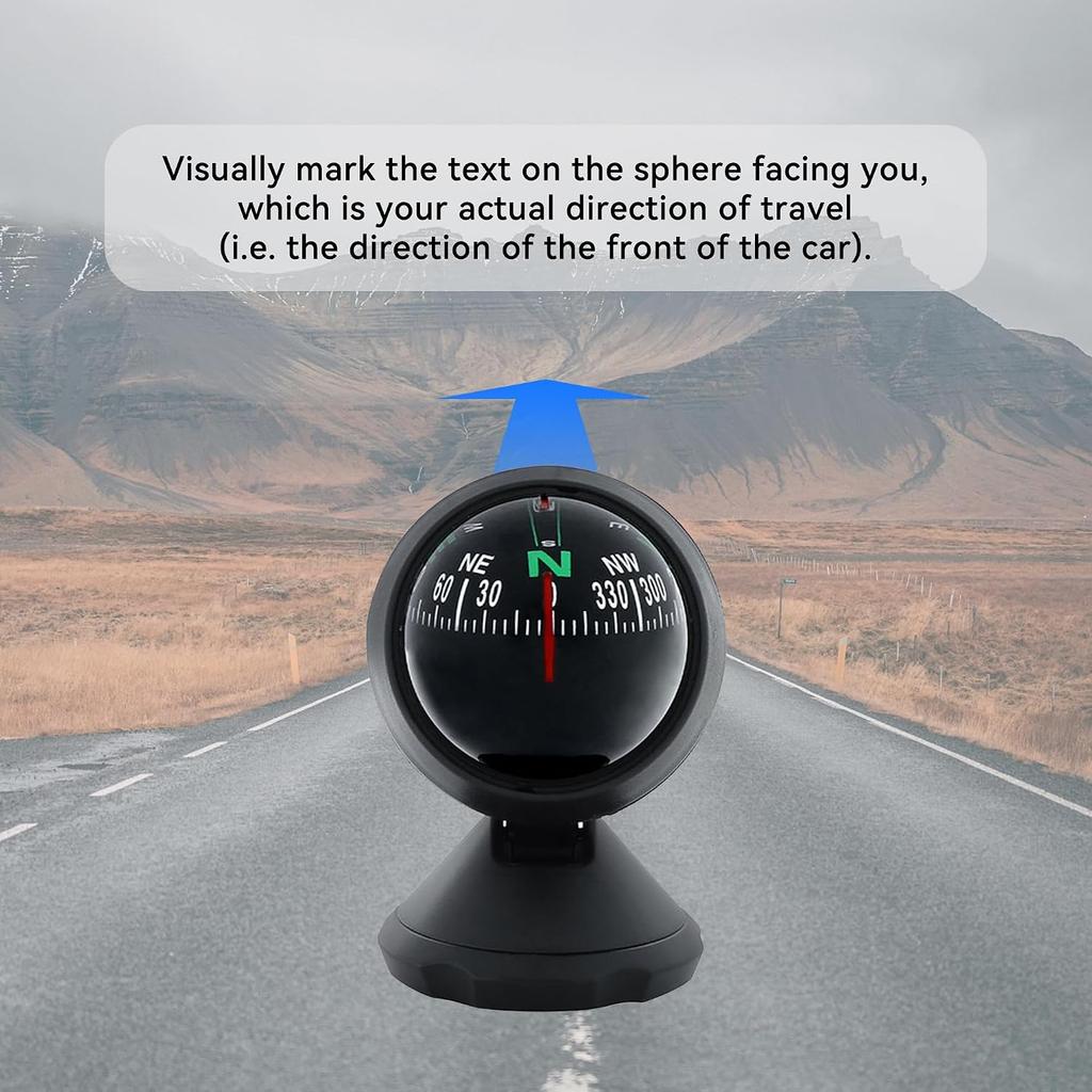 Adjustable Dash Mount Compass Ball, Black | ABS Construction, Adhesive Base, Directional Guide Display, Fits Cars Boats and Trucks, Automotive