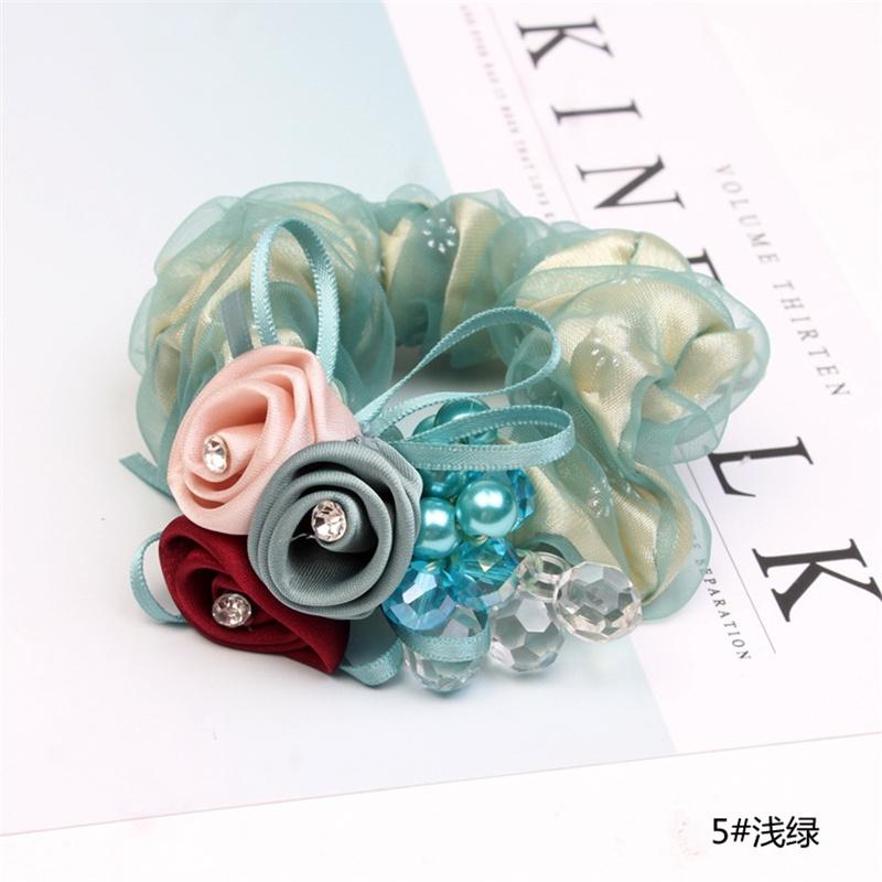 Korean Elegant Flower Scrunchies Women Girls Elastic Hair Rubber Bands Accessories Tie Hair Ring Rope Ponytail Holder Headdress