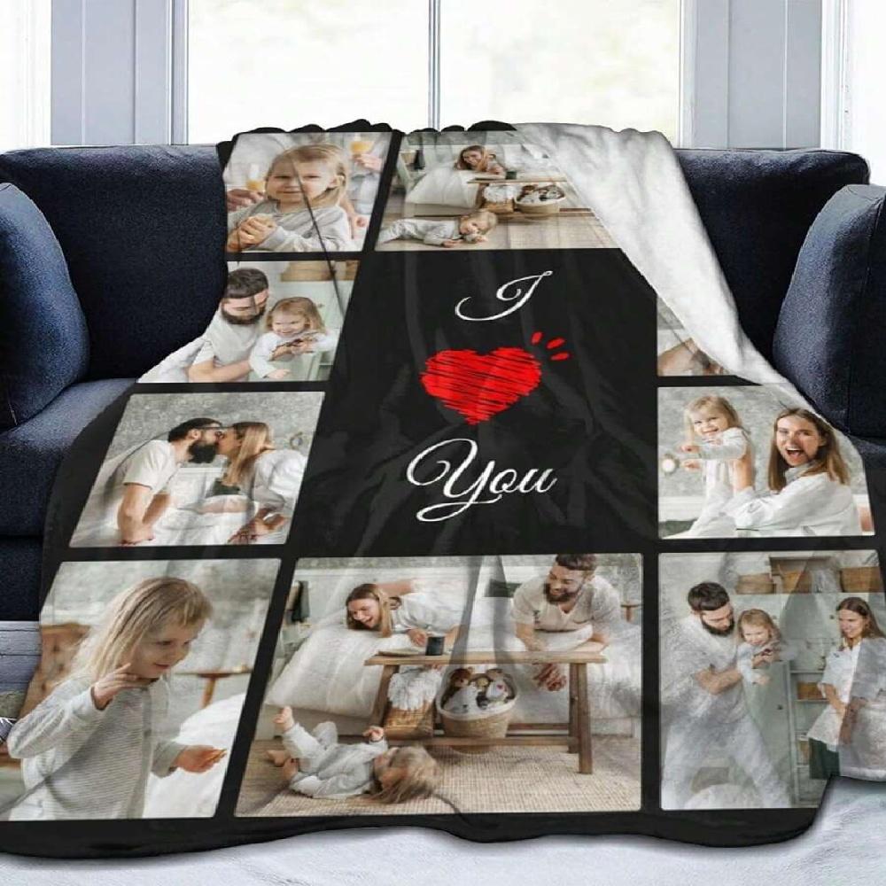 1pc Customized Photo Blanket Personalized Photo Blanket  Memory Blanket Family Gift Customized Christmas Gifts  For Lover