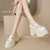 12Cm Ultra-high Heel Round Head Leather Inner Height-increasing Loafers 2025 New Waterproof Platform Platform Thick-soled Buckle Lazy Single Shoes