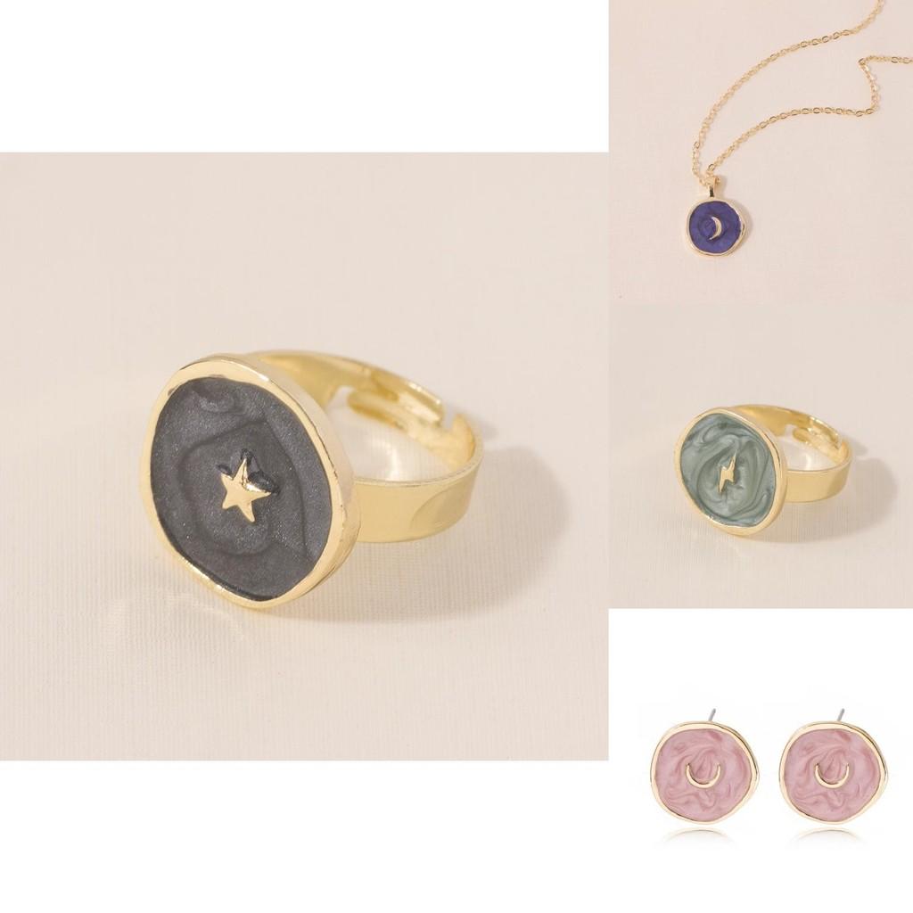 Trendy Alloy Heart Star Moon Earrings And Rings With Fashion Plated Necklace