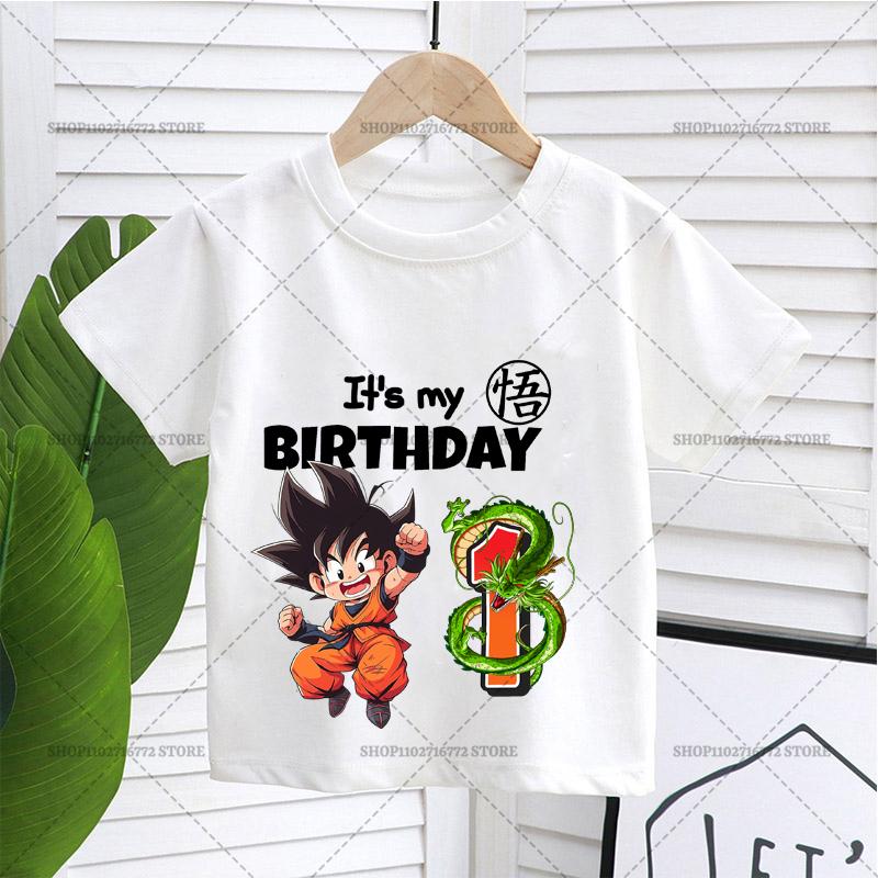 Neues Dragons Ball T-Shirt Junge Nummer Geburtstagskleidung Mode Goku Anime Figur Print Kleidung Top Kind Sommer Atmungsaktives Top Geschenk