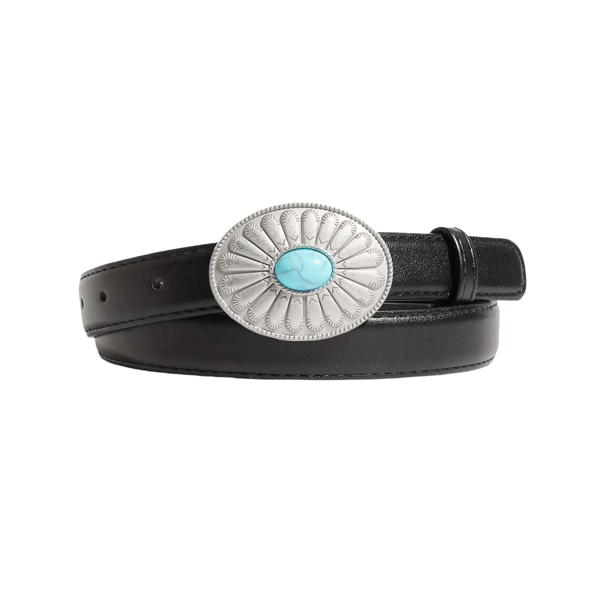 Gotisch Retro Zilveren Gesp Damesriem Boho PU Leer Meisjes Tailleband Persoonlijkheid Ontwerp Jeans Accessoires Tailleband 100cm zwart