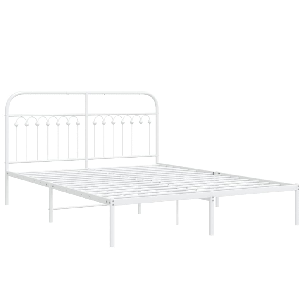 Metal Bed Frame with Headboard White 150 x 200 cm