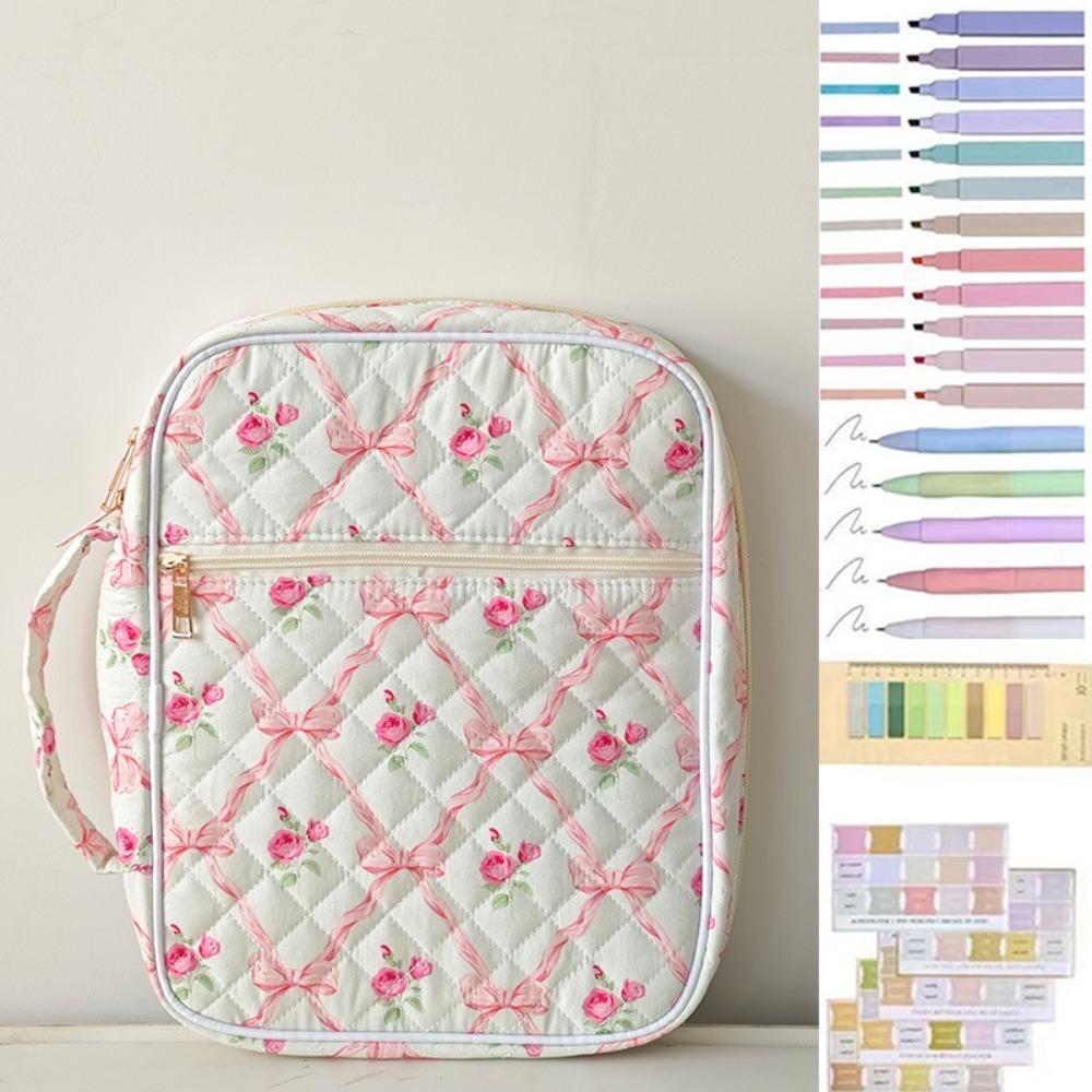 Quilted Bible Cover Case for Women with Pen Stickers Large Bible Case Zipper Pocket Protective Bible Carrying Case