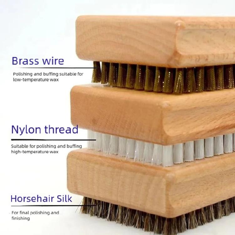 Wood Handle Metal/Nylon/Horsehair Ski Waxing Brush Snowboard Wax Brush Replacement Snowboard Maintenance Cleaning Tool