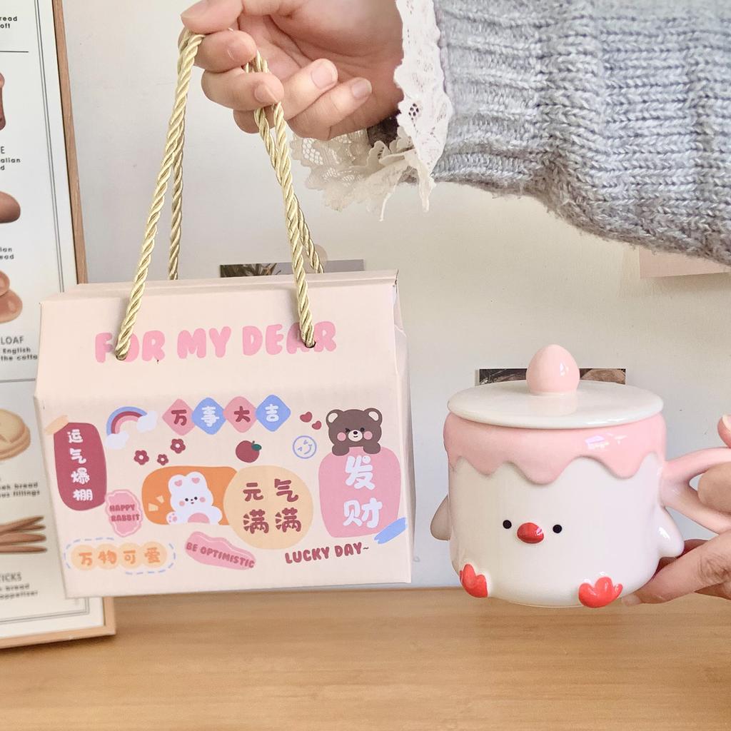 Mug with Lid Cute High Looking Ceramic Cup Home Breakfast Cup Couple Water Cup Birthday Gift for Girls