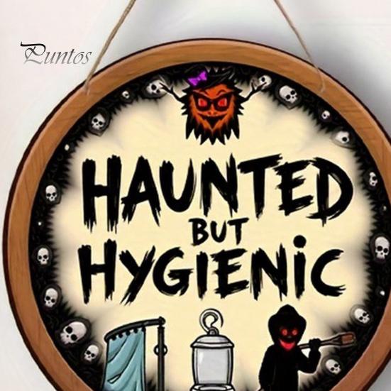 Unique Bathroom Wall Art Halloween Hanging Ornaments, Creative Ghost Wooden Gothic Style Home Decor Sign, Decorative Sign for Restroom Rustic Wood