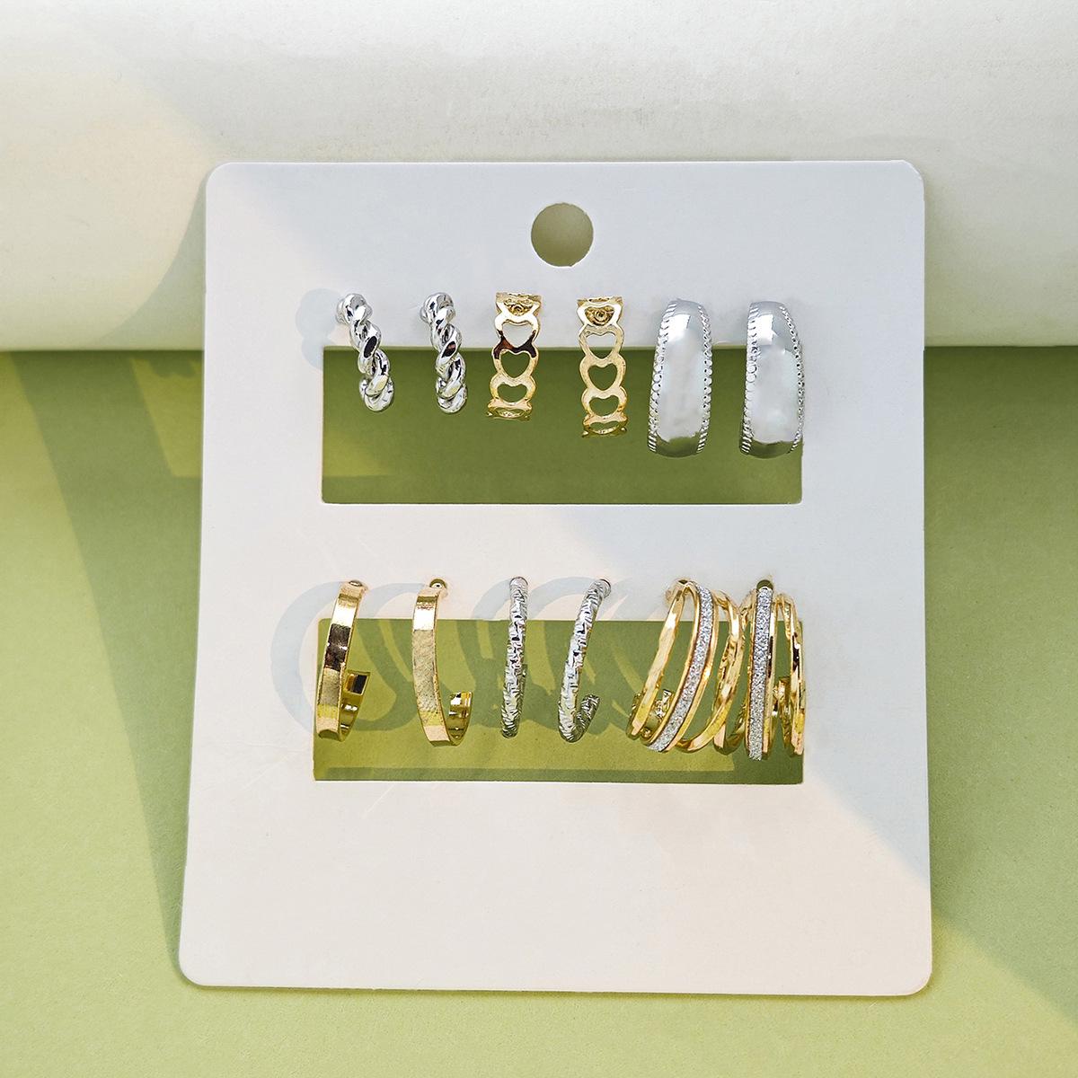 Vintage Geometric C-Shaped Heart Twist Metal Earrings Set