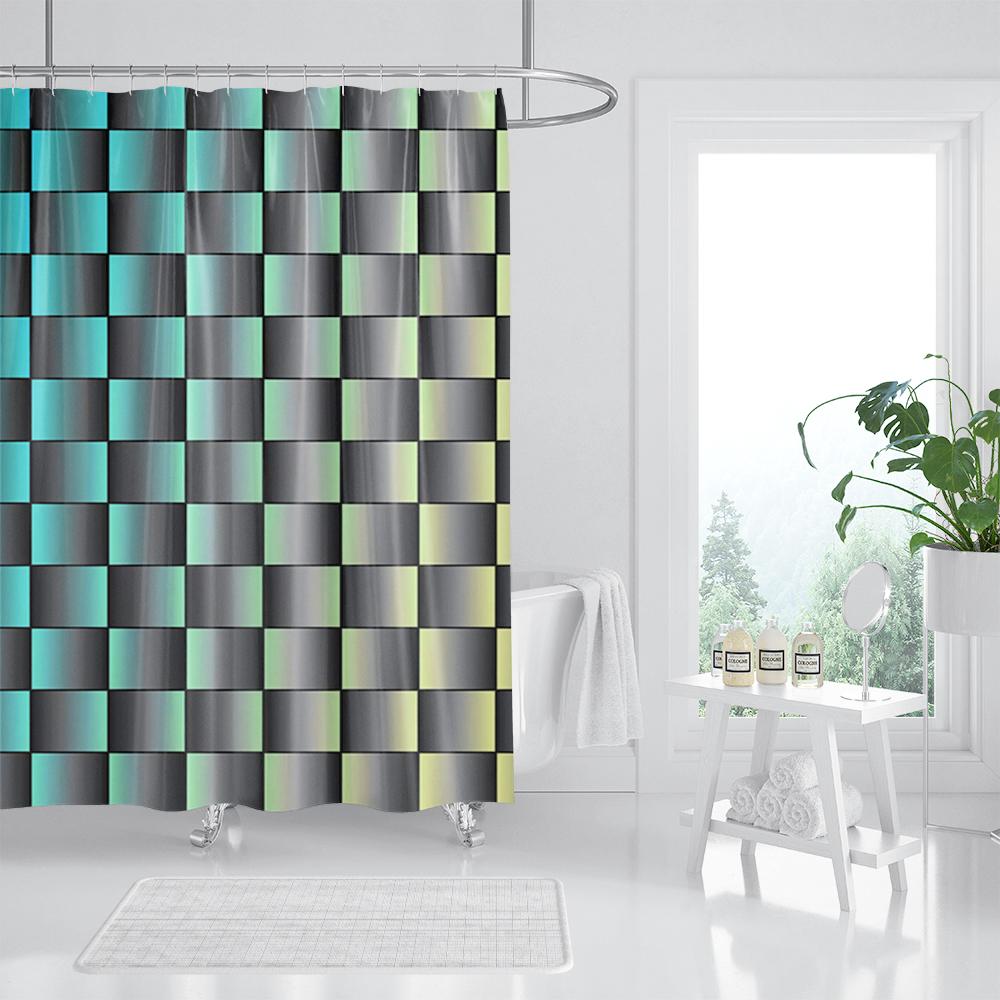Tende da Doccia con Motivo a Mosaico Blu Tenda da Bagno Impermeabile in Poliestere Geometrica per Bagno Decorazione della Casa Tenda con Ganci