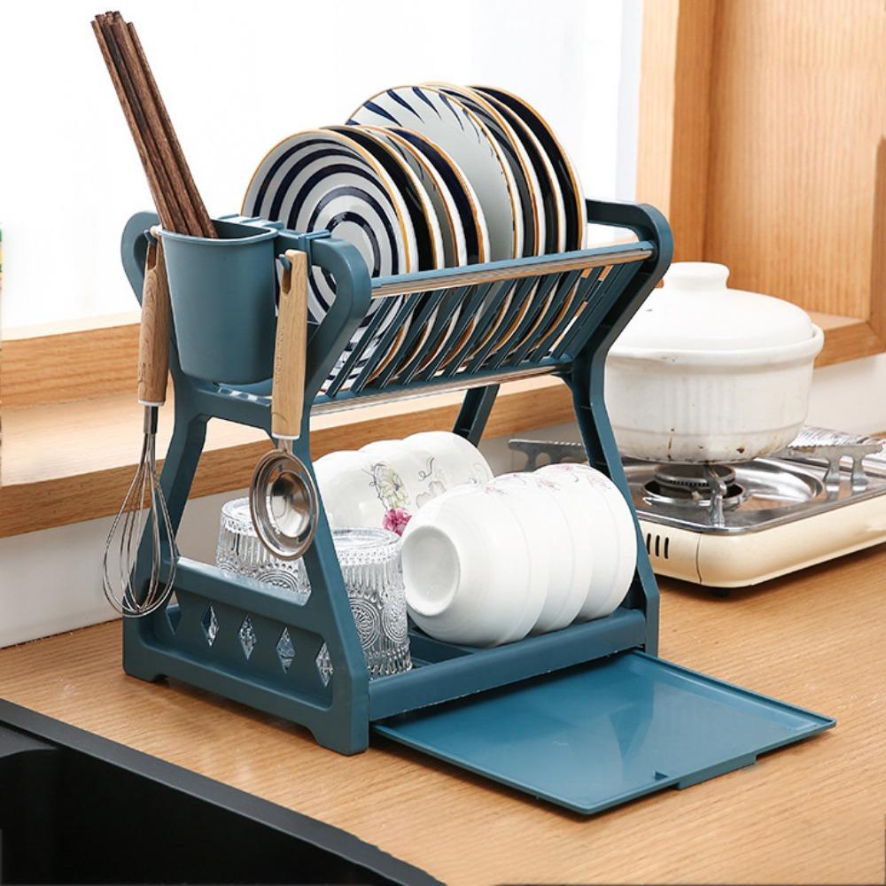 Household Countertop Storage Rack Double-layer Dish Drying Rack Drain Bowl Rack for Storing