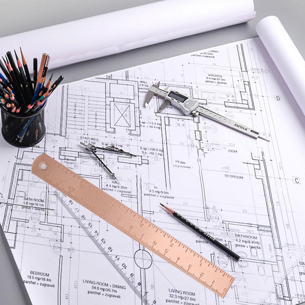 Thickened Copper Straight Ruler 0 150mm Mini Copper Ruler Drawing AccessoryCopper 15cm Scale 1.5mm Thick