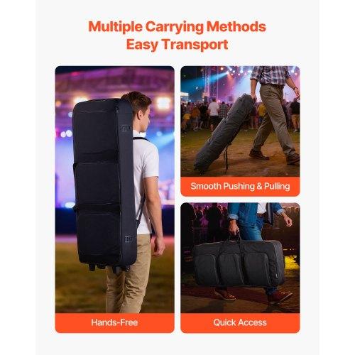 VEVOR 88 Key Keyboard Case, 1040 X 430 X 130 Mm Interior, Padded Rolling Piano Case with Wheels, Sturdy Handle, 3-Pocket Storage