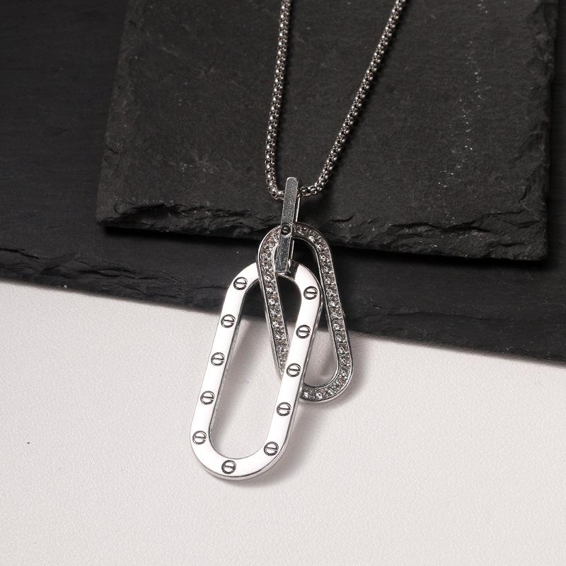 Double Ring Boys Hip Hop Versatile Unisex Simple Men's and Women's Pendant Necklace