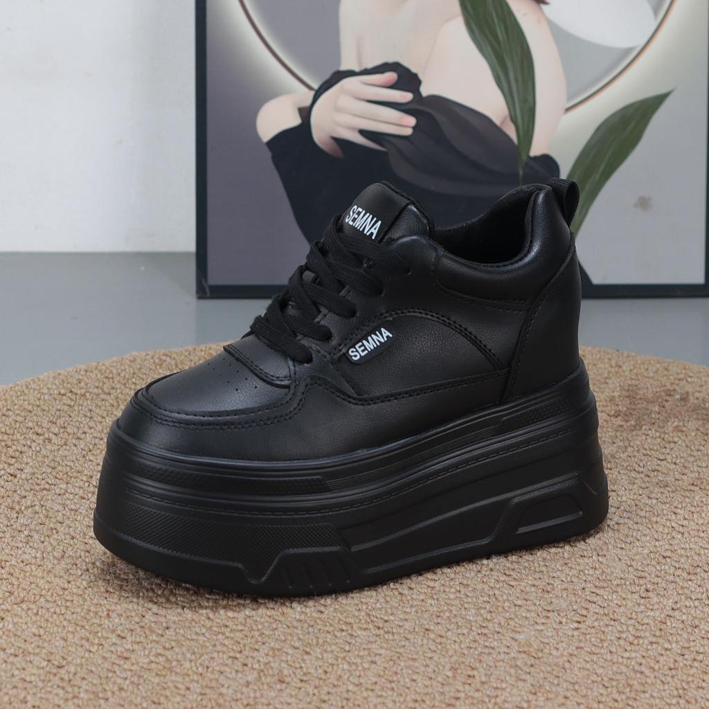 Fashion 10CM Microfiber Leather Vulcanize Women Casual Platform Wedge Chunky Sneakers Spring Autumn Shoes Size 34-40