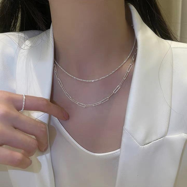 925 Sterling Silver Necklace Bright Flash Chain Geometric Rectangle Choker for Women Fine Jewelry Temperament Clavicle Chain