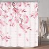 Perdea de duș cu flori de cireș roz, model floral retro Sakura, floare de prun înflorită, floare de primăvară, accesorii geometrice pentru baie