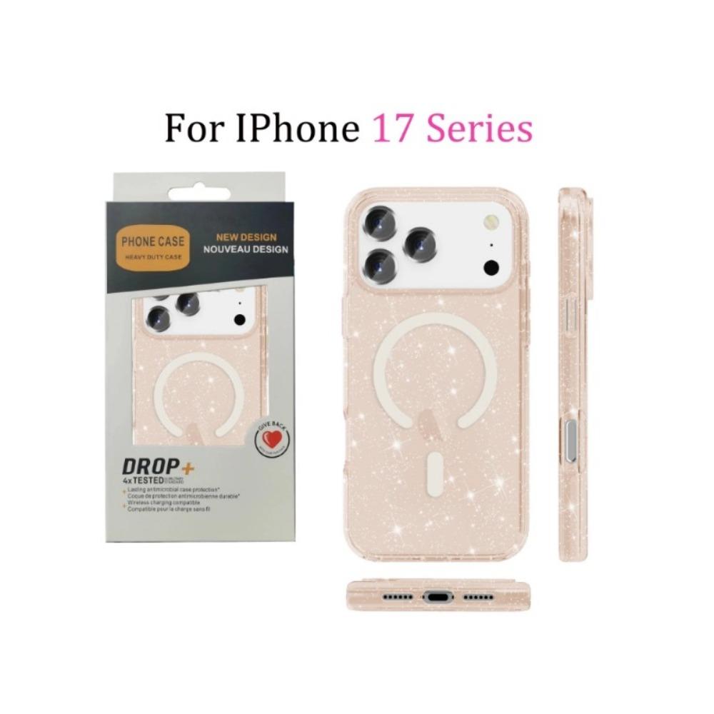Glitter Transparent Armor for Magsafe Case for IPhone 17 Pro Max Air 16 Plus 15 14 13 Wireless Charging Ott Box Shockproof Cover