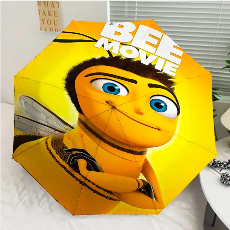 Bee Movie Print Automatic Umbrella, 8 Rib Iron Frame, Plastic Handle, Suitable for Outdoor Travel &Daily , Ideal Gift