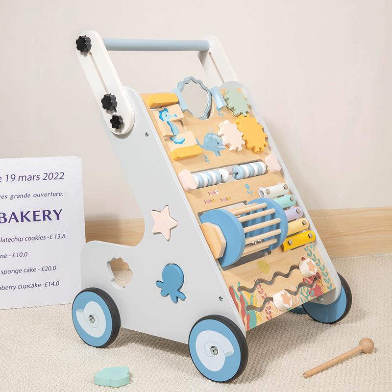 Multifunctional Wooden Baby Walker and Stroller: Early Education Cognitive Learning Aid