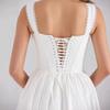 Women's Square Neck Sleeveless Midi Dress Flared Fit Adjustable Waist Pure White Corset Spaghetti Strap Back Tie Casual Party Dress