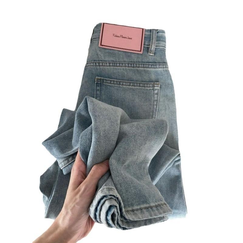 Light-colored Thin High-waisted Jeans Women's Pear-shaped New Small Vertical Straight Loose and Thin Wide-leg Pants