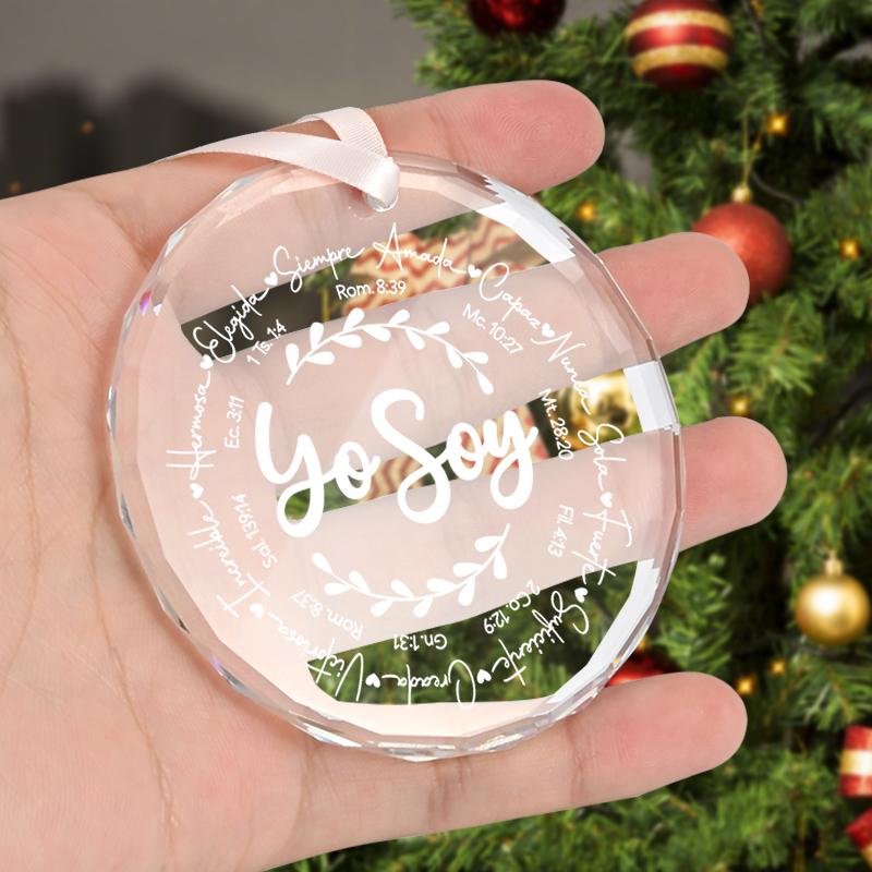 1pc/2pcs 'Yo Soy' Christmas Gift Glass Ornament,Hanging Decorative Gift for Christian Families,  Holiday Gift for Family and Friends, Glass Keepsake