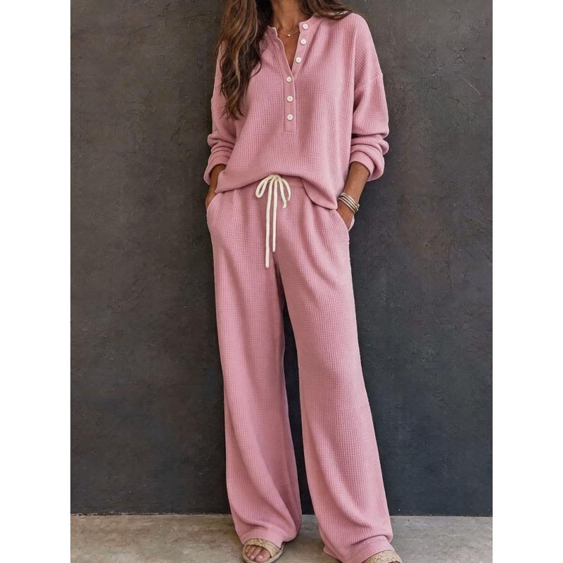 QICED Women's Fashion Casual Long Sleeve V Neck Pants Suits