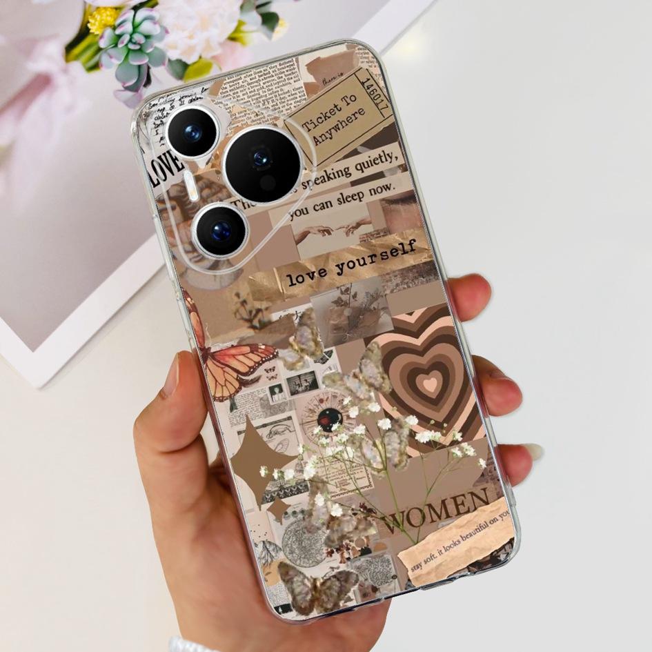 For Huawei Pura 70 Pro Plus Case Fashion Flowers Clear Soft Silicone Shockproof Phone Cover For Huawei Pura 70 Pro Pura70 Bumper
