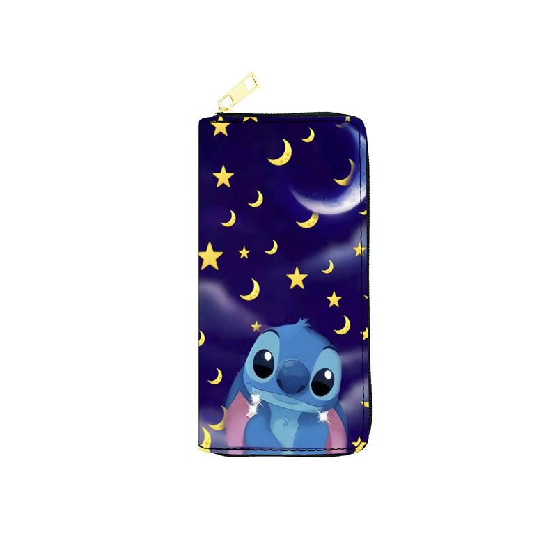 Stitch PU Long Wallet Student Purse Single Zipper Bag Makeup Bag Anime Passport Bag 3pcs