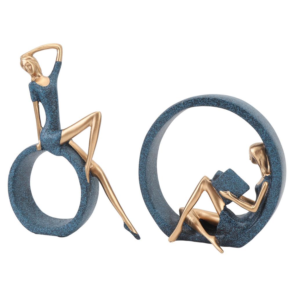 2PCS Resin Figurines Reading A Book Yoga Girl Modern Aesthetic Art Sculptures Bookshelf Bookcase Sta