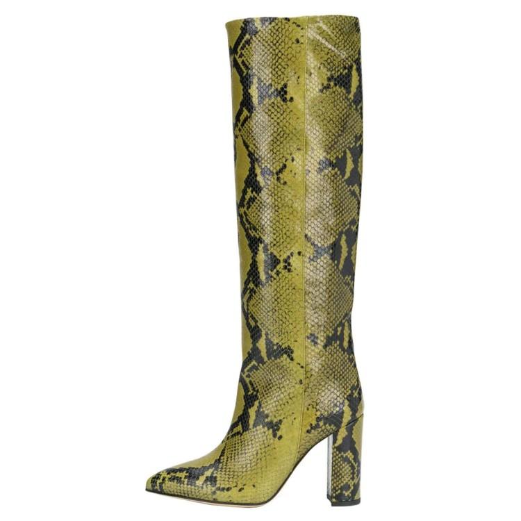 Fashion Brand Design European American Crocodile Sleeve Knee High Women's Boots Large 43 Thick Heel High Boots Show Knight Women's Shoes