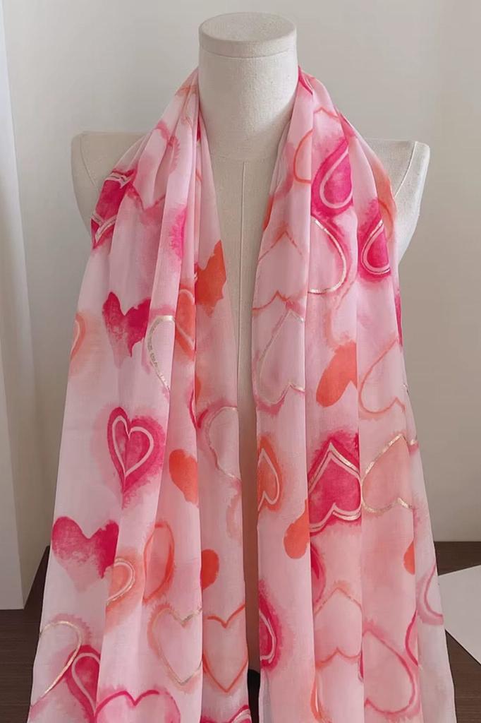 Pink Shawl with Hearts and Gold Shimmer - Romantic Accent 180x90