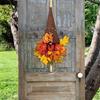 Door Enchanting Thanksgiving Decor Featuring Rustic Autumn Wreath With Dark Maple Leaf Hat