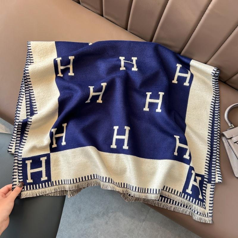 Autumn and winter simple and versatile air conditioner shawl jacquard imitation cashmere business scarf women's high-end feeling warm and cold scarf
