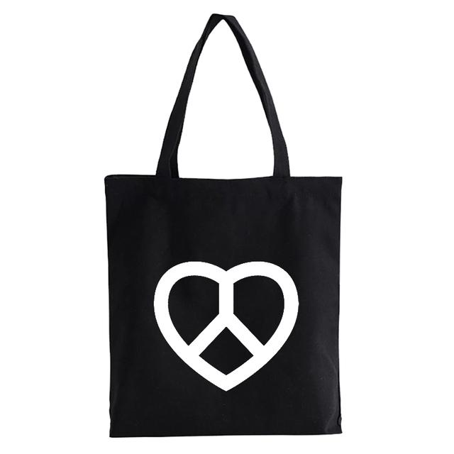 Peace Love Rock Damen-Einkaufstasche, lustige Musik, Radiologie, Skelett, Teenager-Studenten, Umhängetasche, Canvas-Tasche mit Friedensdruck