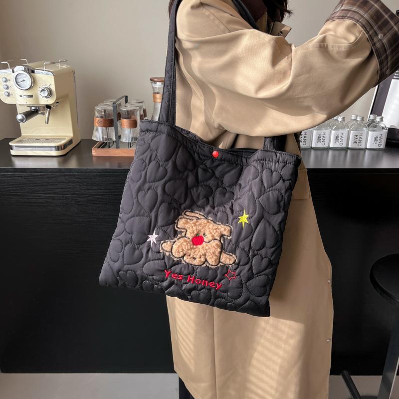 Cute apple puppy cotton bag large capacity double shoulder bag autumn and winter new quilting cotton love tote bag
