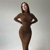 Bodycon Dress for Women Mock Neck Long Sleeve Midi Dress Ruched Slim Fit Party Cocktail Formal Dress Fall Wedding Guest Dress