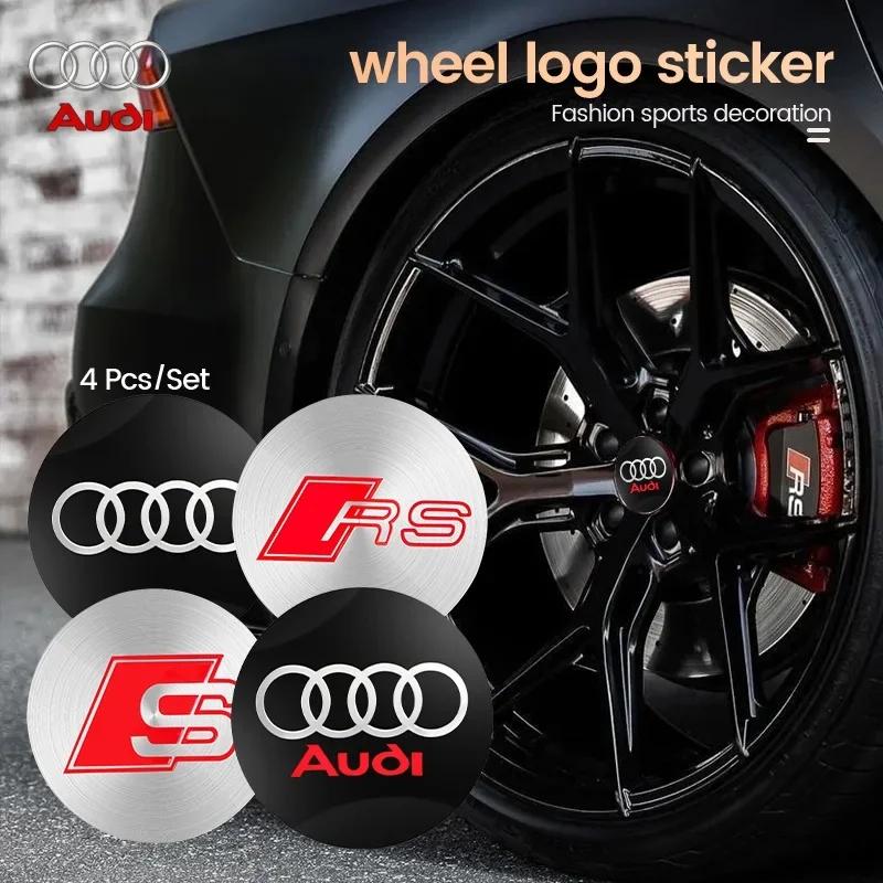 For Audi A856/60/65/70/75mm Car Badge Wheel Center Cover Stickers Hub Caps Decal For Audi A3 A4 A6 A7 A8 Q3 Q5 Q7 S3 S4 S5 S6 RS3 RS4 Sline