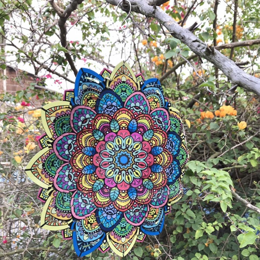 12 Inch Foldable Wind Spinner 3D Mandala Hanging Decor Rotating Wind Chime Balcony Decor