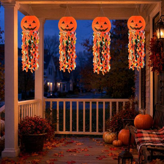 Pumpkin Paper Lanterns, Front Door Hanging Decor for Home Party Festival, Reusable Halloween Party Supplies Props