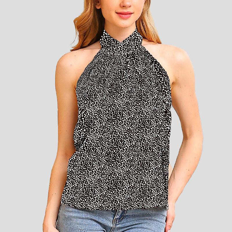 Women Summer Backless Halter Leopard Printed Sexy Pullover Vest Top