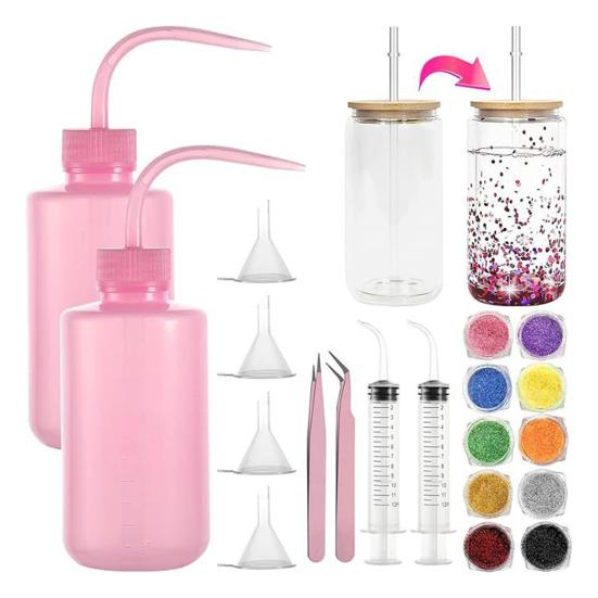 Snow Sphere Tumbler Supplies DIY Accessories Kit Snow Tumbler Starter Kit with Bottles of Glitter Squeeze Bottles Funnels Tweezers