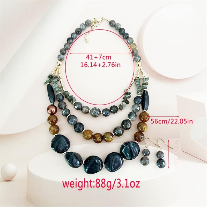 Layering Beaded Collarbone Necklace Set with Matching Earrings Fashionable Multi Strand Acrylic Jewelry For Women