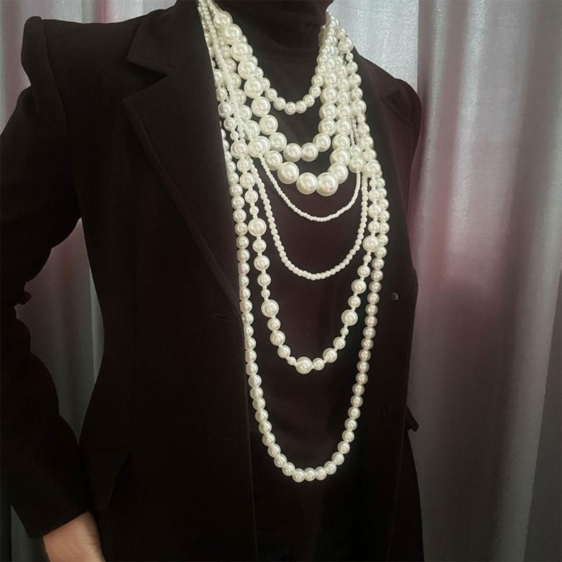 Elegant Multi Strand Imitation Pearls Chokers Necklace With Matching Stud Earrings Gift Set Vintage Fashion Stone Jewelry