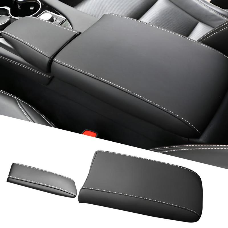 Center Console Armrest Box Cover Trim Fit for Lexus RX350 450h 2016 2017 2018 - Black with White Line Microfiber Leather