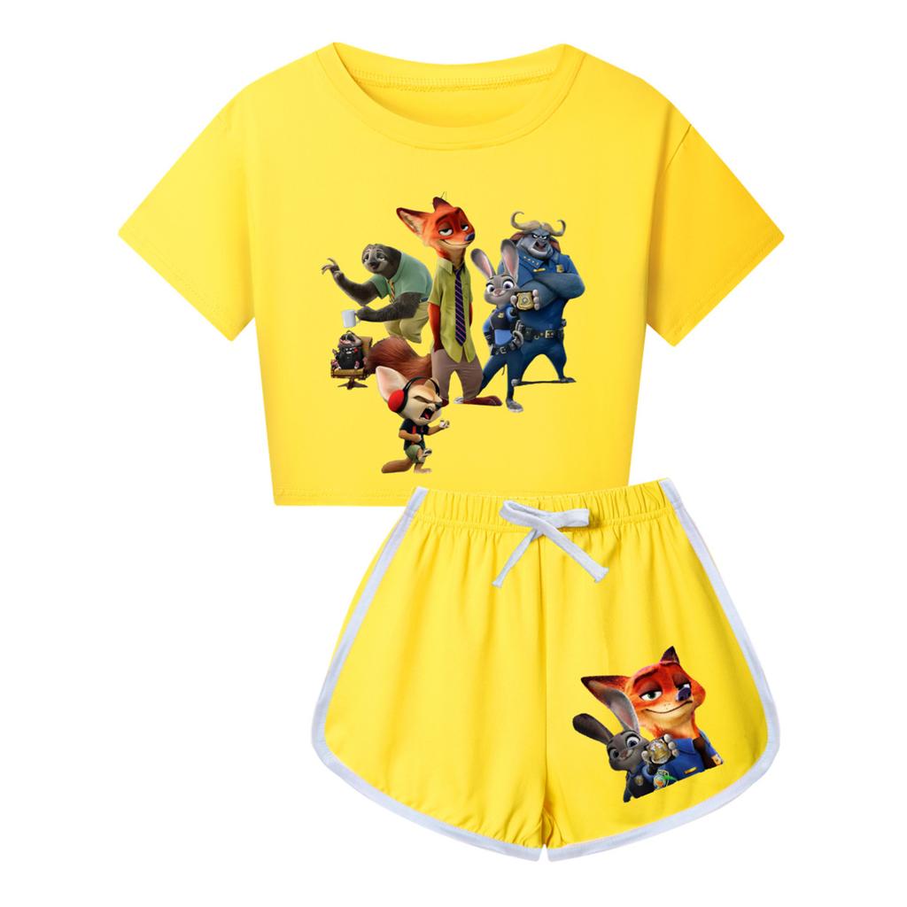 Kids Summer Sport T-Shirt And Shorts 2 Piece Outfit Tracksuit Set Short Sleeve Print Crop Tops With Clothing Set