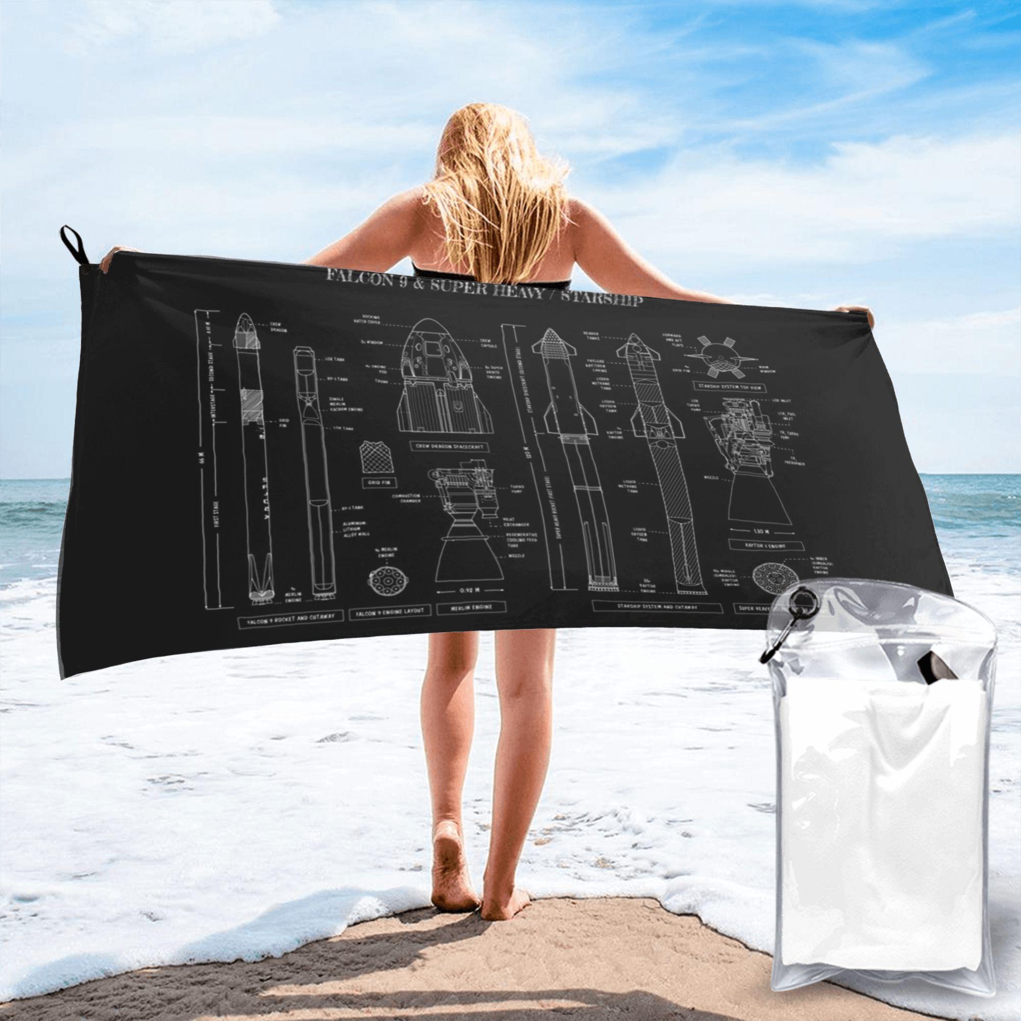 

SPACEX Falcon 9 and Super Heavy Starship Beach Towel Soft Microfiber Quick Dry Absorbent Quick Towels For Bath W30*H60(CM)
