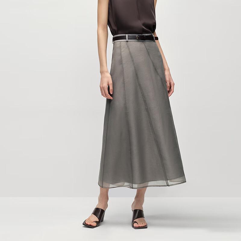 OVVOVV Women s Sheer Organza A-Line Midi Skirt L