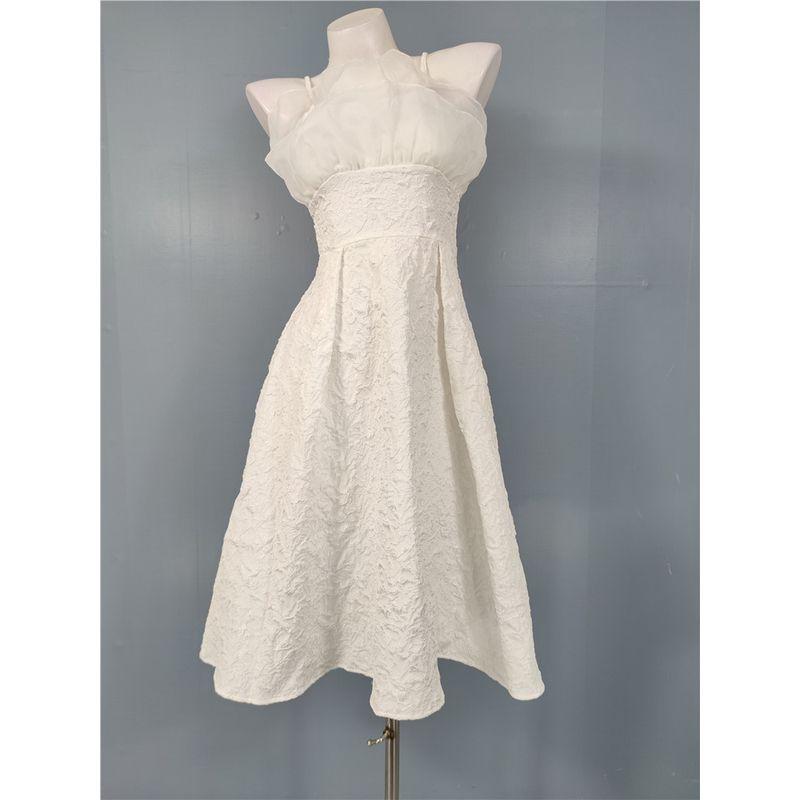 

Французский стиль Органза Рюш Плиссе Темный Дизайн с Узором Платье Чистая Девочка Белое На бретелях Дизайн Облегающий Талию White S